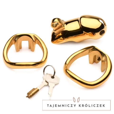 XR Brands klatka intymna stal nierdzewna 18K złoto, 2 pierścienie XR Brands