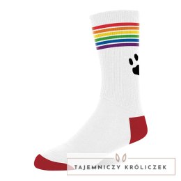 Prowler Pride Skarpety Unisex Białe z Tęczowym Paskiem i Logo Prowler