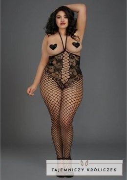 Dreamgirl Bodystocking Plus Size z kwiatową koronką i otwartą gorą Dreamgirl