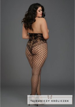 Dreamgirl Bodystocking Plus Size z kwiatową koronką i otwartą gorą Dreamgirl