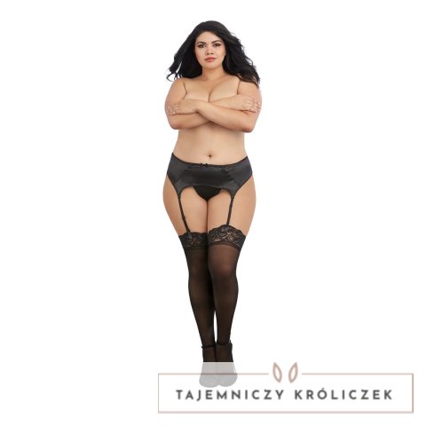 Dreamgirl Sheer - Pas z pończochami plus size, czarny Dreamgirl