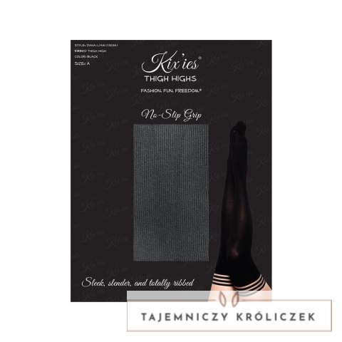 Kix'ies Dana Lynn A - Czarne prążkowane pończochy do ud, antypoślizgowe Kix\'ies