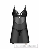 Obsessive Chemise & Thong Black - Komplet Koronkowy z Regulacją Obsessive