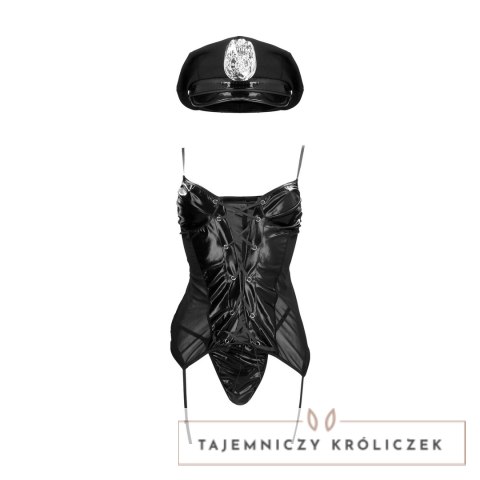 Obsessive Police Kostium S/M czarny z czapką wetlook damski S-Line by Shots