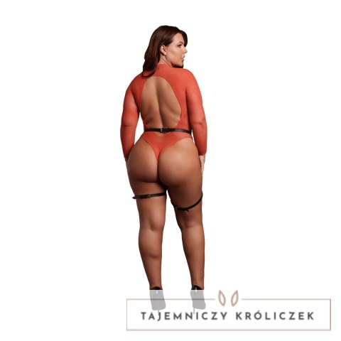 Avanua Shimmering Plus Size Body Red/Gold z Otwartym Tyłem i Szelkami PU Le Désir by Shots