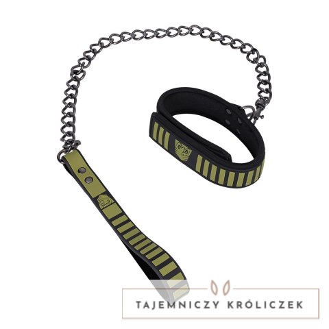 Doc Johnson Tactical Collar & Leash Black/Green - regulowany neoprenowy komplet Doc Johnson
