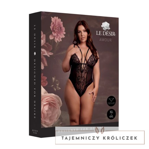 Obsessive Bodystocking koronkowy, regulowane ramiączka, czarny Plus Size Le Désir by Shots