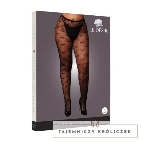 Obsessive Heart Patterned Tights Plus Size Black XL-4XL Le Désir by Shots