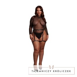 Obsessive Shimmering Bodysuit Plus Size Czarny Złoty Błysk PU Paseczki Le Désir by Shots