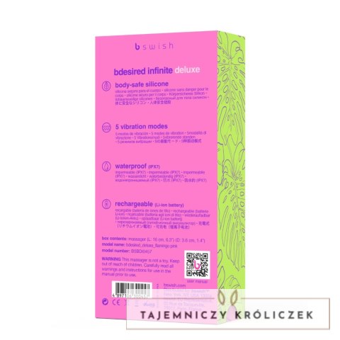 B Swish Bdesired Infinite Deluxe Pink - 5 Trybow, Wodoodporny, USB B Swish