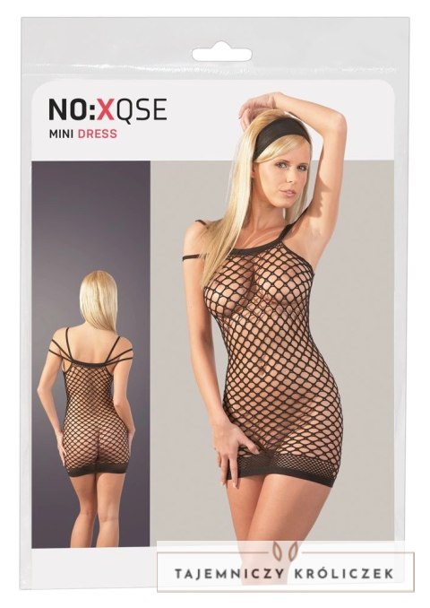 XQSE Sukienka Elastyczna Siatkowa Czarna S-L z Bocznymi Paskami NO:XQSE