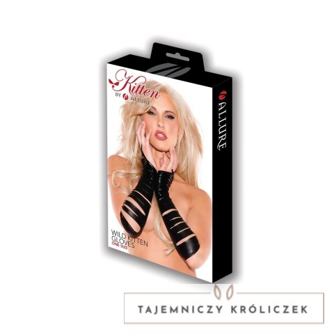Wild Kitten Allure czarne rękawiczki wetlook z otwartymi palcami S/M Allure