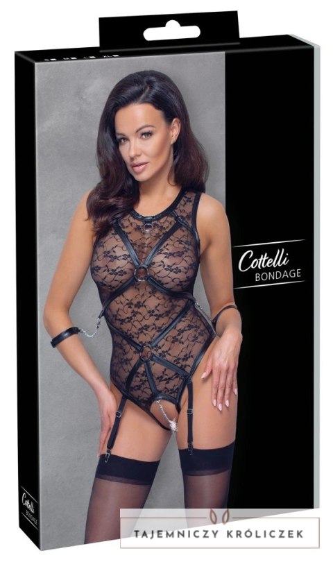 Cottelli Bondage Body koronkowe kwiatowe bez kroku + mankiety L Cottelli