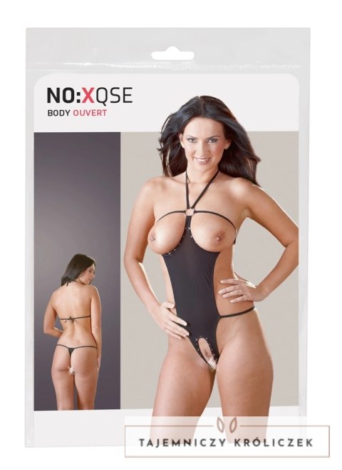 NO:XQSE Body damskie z ozdobnymi dżetami, czarne, S-L, bez krocza NO:XQSE