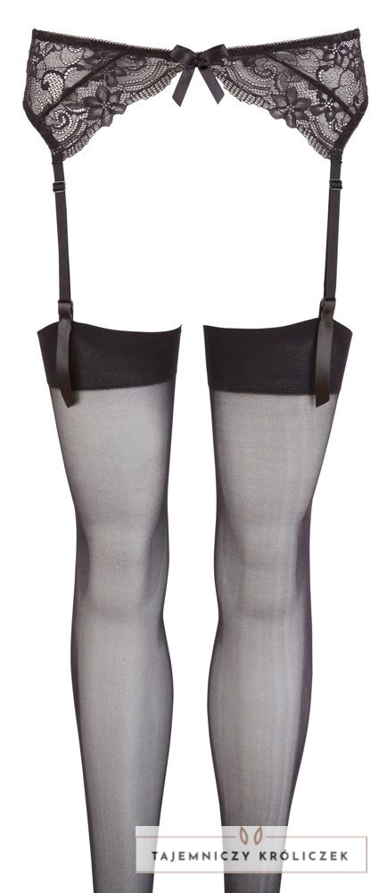 NO:XQSE Koronkowy Pas z Pończochami Czarny S/M - zestaw elegancki NO:XQSE