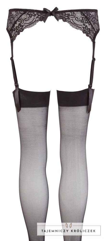 NO:XQSE Koronkowy Pas z Pończochami Czarny S/M - zestaw elegancki NO:XQSE