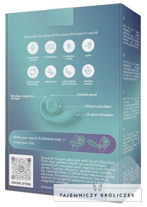 Snail Vibe Gizi turkusowy - wibrator z elastycznym systemem duo 19 cm Snail Vibe