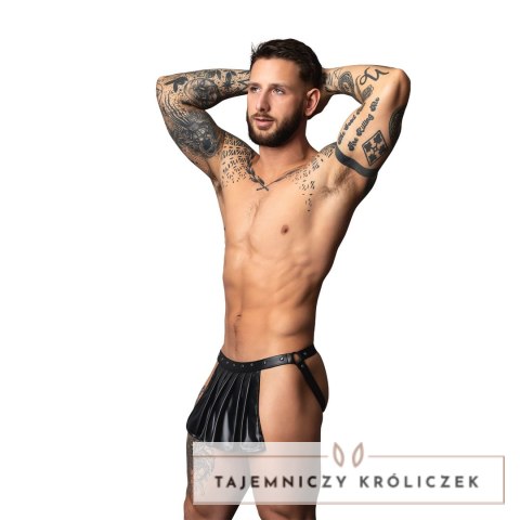 Male Power Jock Skirt L/XL Czarny Skorzany Efekt Z Elementami Metalowymi Male Power