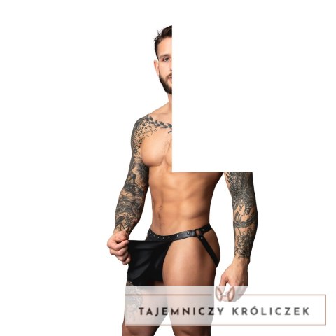 Male Power Jock Skirt L/XL Czarny Skorzany Efekt Z Elementami Metalowymi Male Power