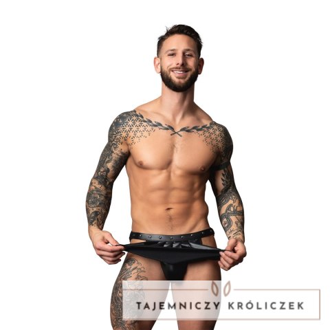 Male Power Jock Skirt L/XL Czarny Skorzany Efekt Z Elementami Metalowymi Male Power
