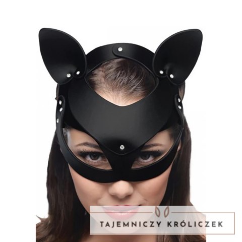 XR Brands Leather Cat Mask - Regulowana maska z naturalnej skory XR Brands