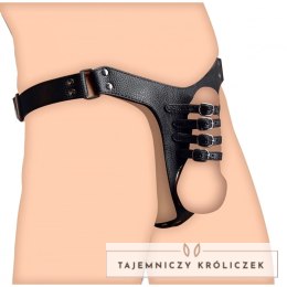 XR Brands - Uprząż męska z regulacją, metalowy pierścień, czarna XR Brands