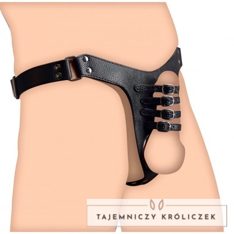 XR Brands - Uprząż męska z regulacją, metalowy pierścień, czarna XR Brands