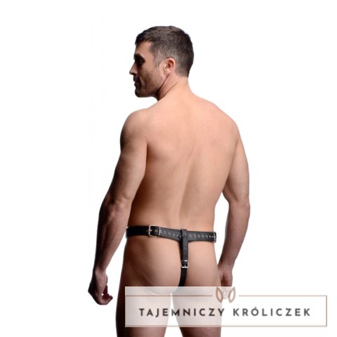 XR Brands - Uprząż męska z regulacją, metalowy pierścień, czarna XR Brands