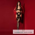 Fiore Amorosa 30 den Pończochy z paskami kwiatowy wzor czarne Fiore Hosiery