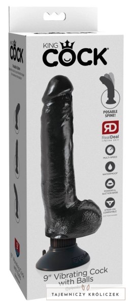 King Cock Wibrator Model 23 cm Czarny z Przyssawką i Jądrem King Cock
