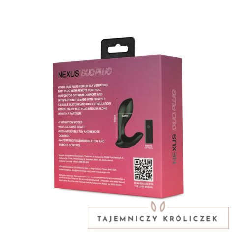 Nexus Duo Plug czarny - silikonowy model wibrujący z pilotem bezprzewodowym Nexus