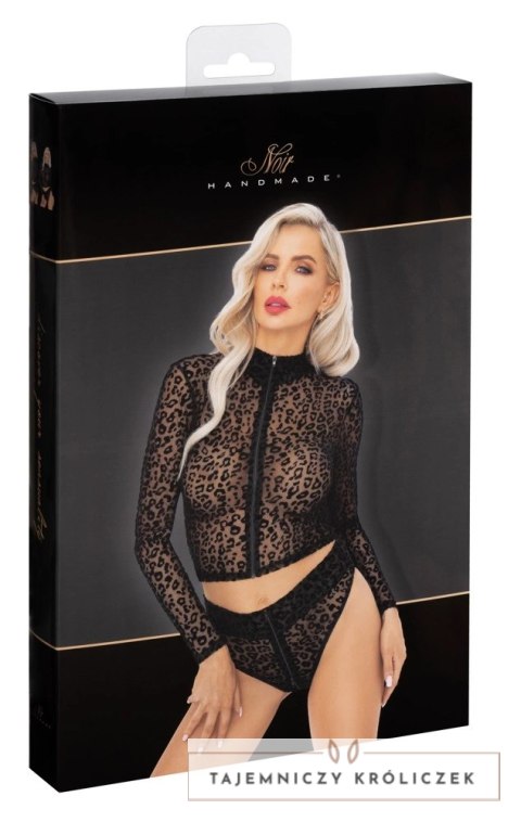 Noir Top Panterkowy z Długim Rękawem Czarny XL z Zamkiem Noir