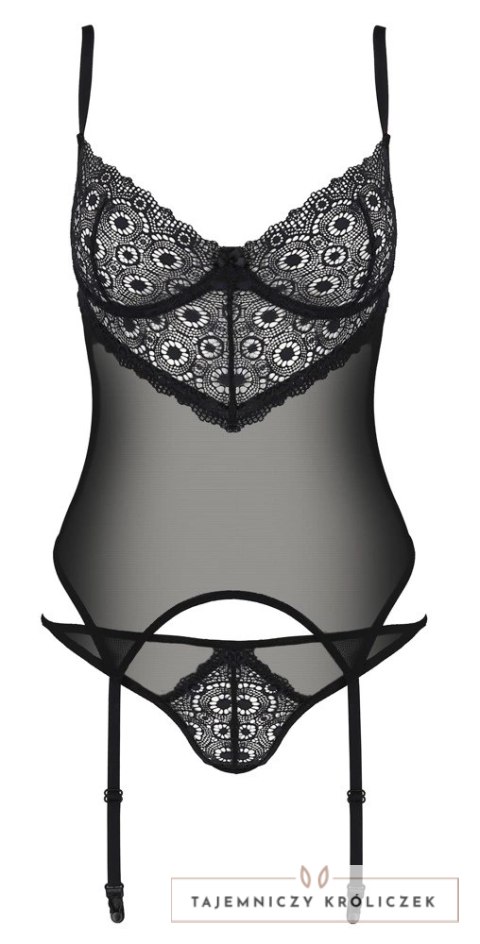 Passion Zinnia Corset L/XL - Koszulka z paskami do pończoch + stringi, Eco Passion