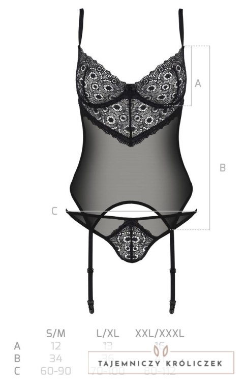 Passion Zinnia Corset L/XL - Koszulka z paskami do pończoch + stringi, Eco Passion