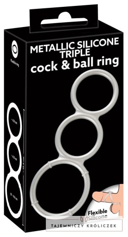 You2Toys Metallic Silicone - potrojny pierścień anatomiczny, srebrny You2Toys