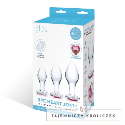 Glas Heart Jewel Set szklane zatyczki anatomiczne 3 rozmiary Glas