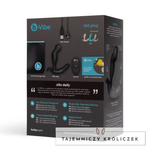 B-Vibe Prostate 360 Czarny - model zdalny, obrot i wibracje B-Vibe