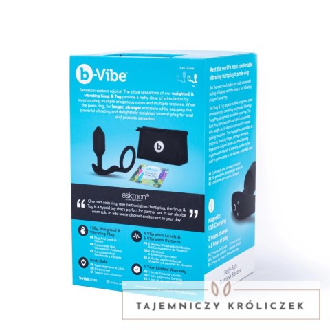 B-Vibe Vibrating Snug & Tug M - Wibrująca zatyczka z pierścieniem, silikon B-Vibe