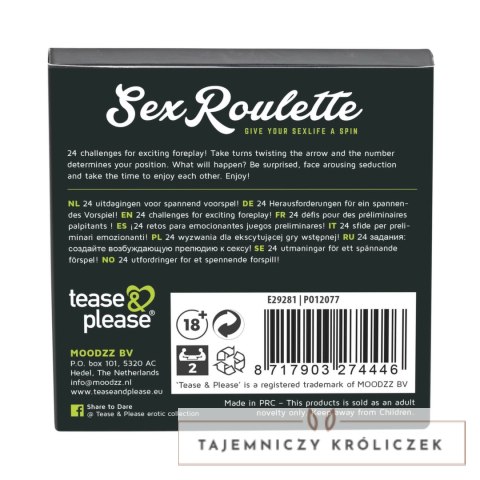Tease and Please Sex Roulette Foreplay - gra planszowa dla par, 24 wyzwania Tease & Please