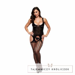 Baci Bodystocking One Size siateczkowy model z wycięciem i podwiązkami Baci Lingerie