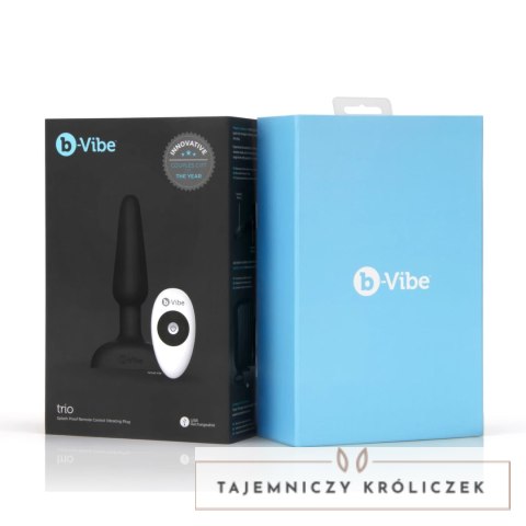 B-Vibe Trio Plug Black - model z 3 silnikami, pilot, silikon, średni B-Vibe
