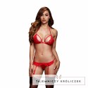 Baci Lingerie Lacy Bra & Garter Red One Size - Koronkowy komplet z pasem Baci Lingerie