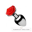 XR Brands Rosebud Plug Small aluminiowy z dekoracją roży czarny XR Brands