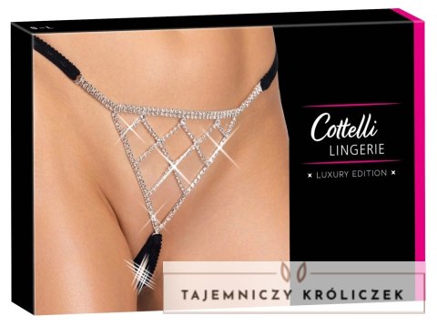 Cottelli LINGERIE String S-L z kryształkami, czarny, regulowany Cottelli