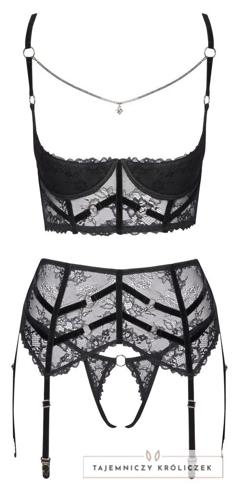 Cottelli Lingerie komplet koronkowy 3-częściowy czarny 85B/L Cottelli