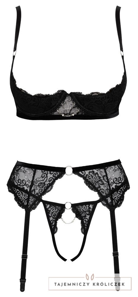 Cottelli Lingerie komplet koronkowy 3-częściowy czarny 85B/L Cottelli