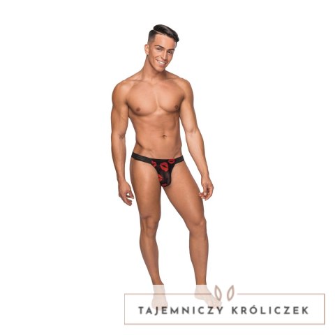 Male Power Micro Tanga L/XL Czarna z czerwonym pierścieniem silikonowym Male Power