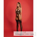 Obsessive Dominna Czarny Gorset Wetlook z Paskami i Stringami Open S/M Obsessive