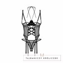 Obsessive Dominna Czarny Gorset Wetlook z Paskami i Stringami Open S/M Obsessive