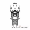 Obsessive Dominna Czarny Gorset Wetlook z Paskami i Stringami Open S/M Obsessive